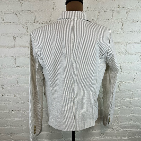 Dalia Pinstripe Seersucker Taupe Cream Stripe Single Breasted Blazer Women’s XL - Picture 4 of 8
